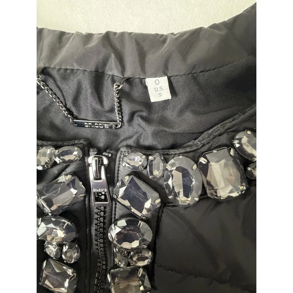 Women's Chicos Quilted Black Embellished Jeweled Puffer Vest SZ-0-U.S. Small